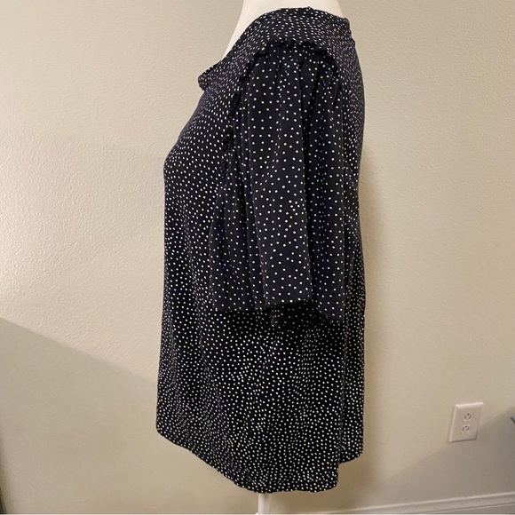 LOFT Black White Polka Dot Linen Flutter Sleeve Blouse - Picture 5 of 11